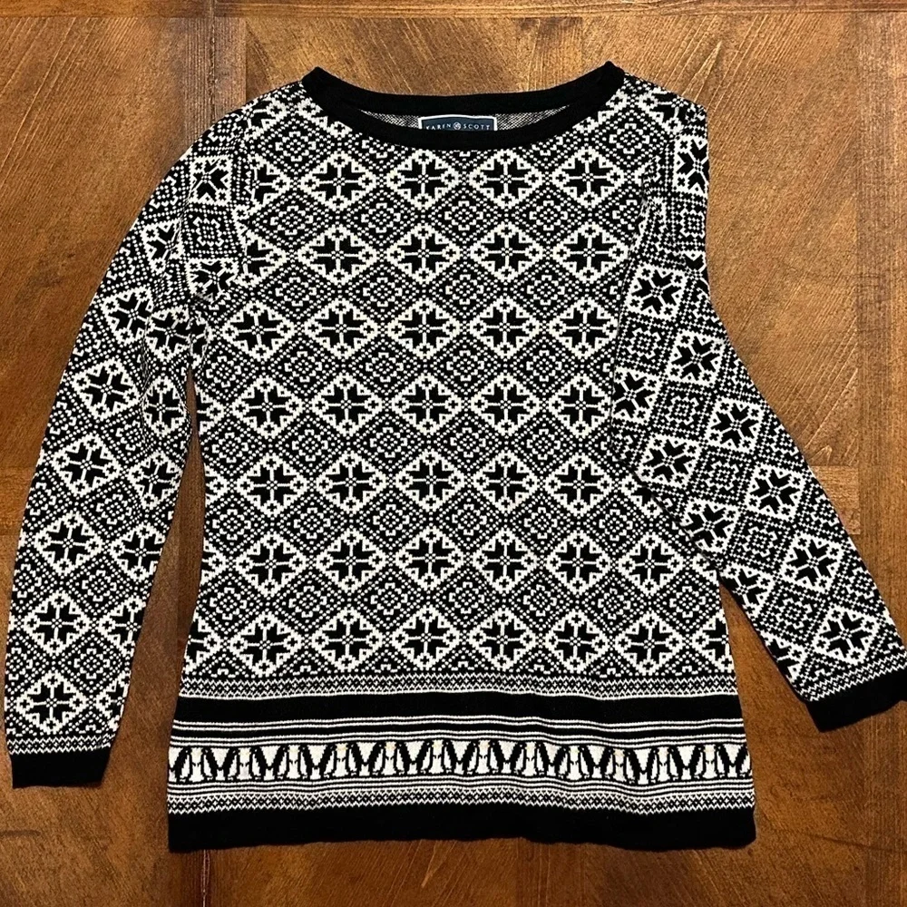 UEC Karen Scott Patterned Sweater Black & White Size Small & 100% Cotton